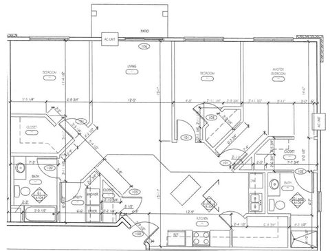 Floor plan for 3 beds, 2 baths, 1445 sqft